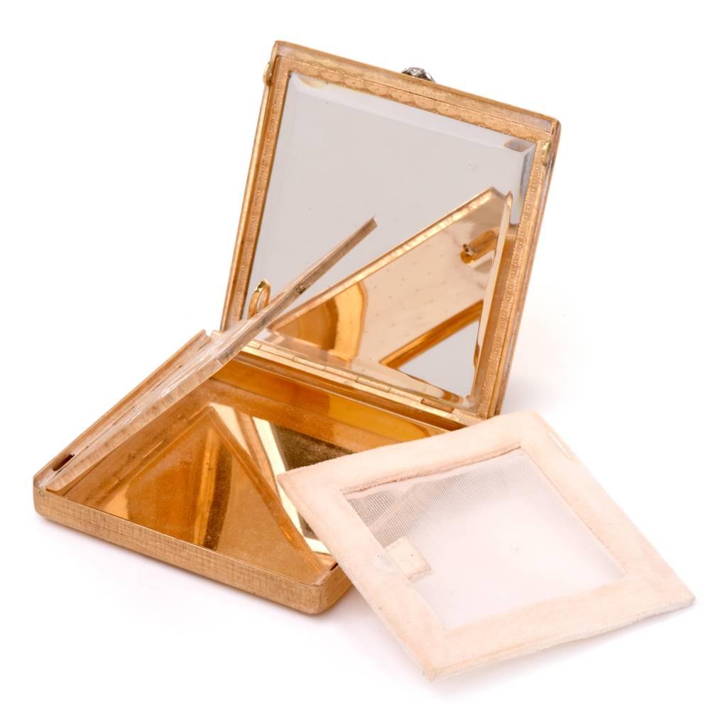 Round Cut Mario Buccellati Vintage Diamond Gold Compact Box For Sale