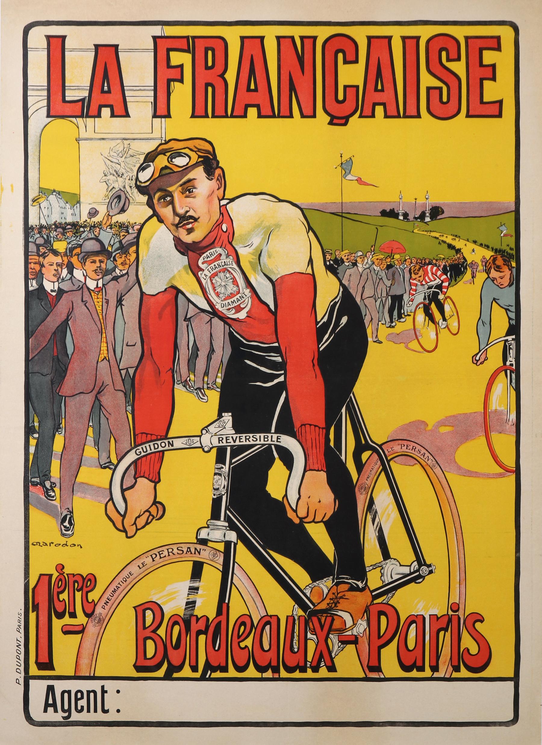 Affiche vintage originale des cyclistes françaises par Marodon 1898