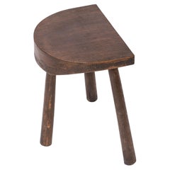 Marolles Era Solid Darkened Wood Tripod Stool with Tapered Seat - France 1960's