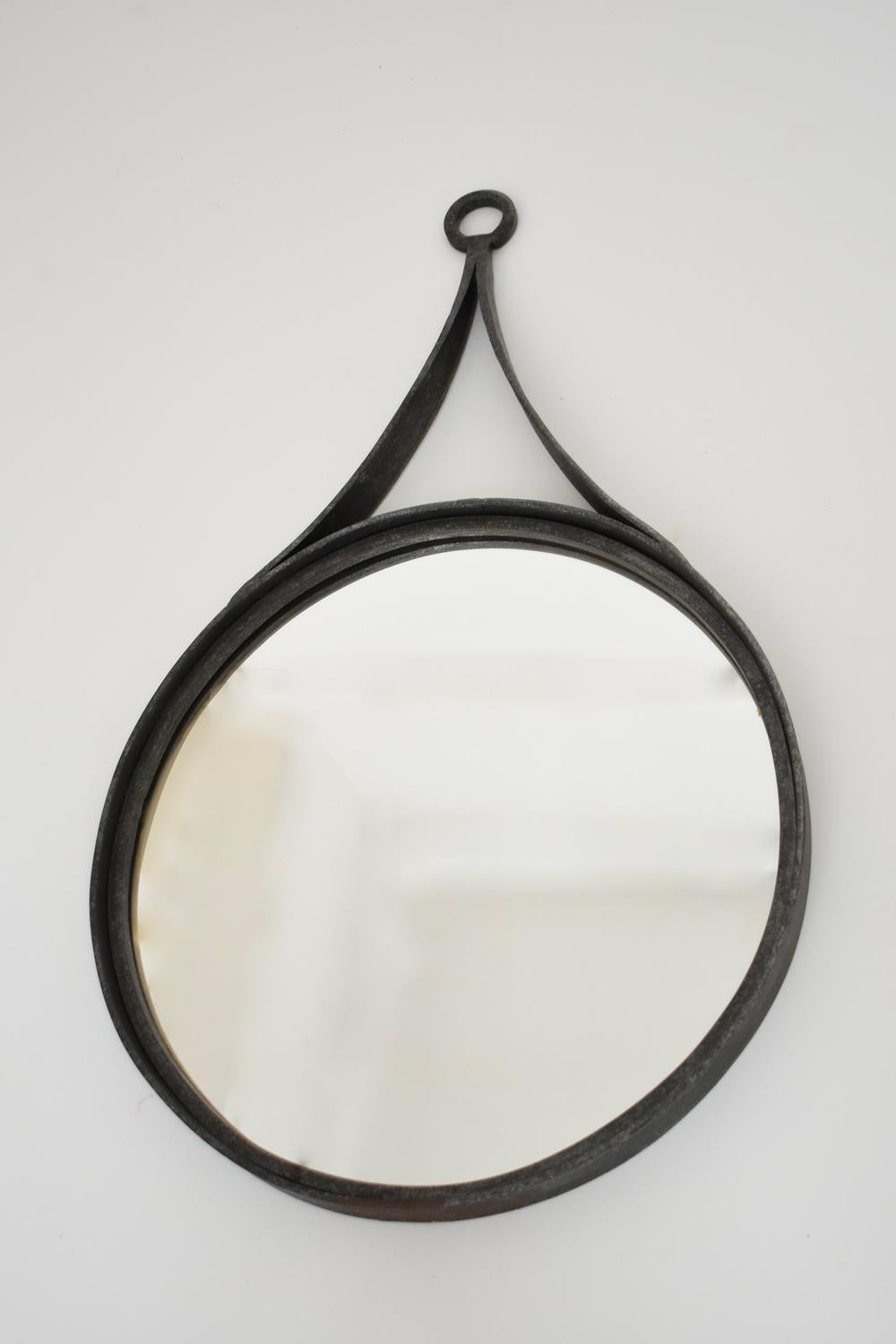 French Marolles style brutalist round mirror, 1960s For Sale