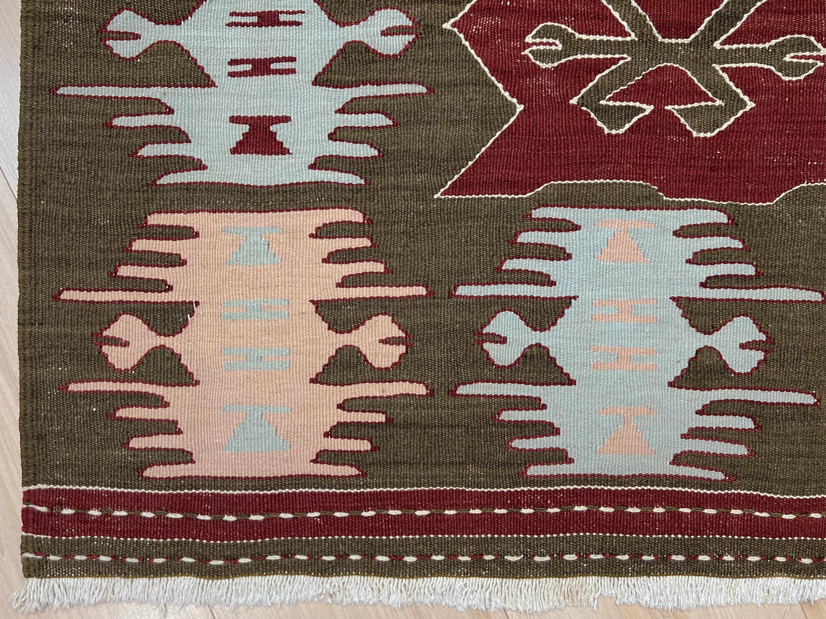 Kilim turc Afyon marron • Tapis vintage tissé à la main (4′×6′) • 1960s en vente 8
