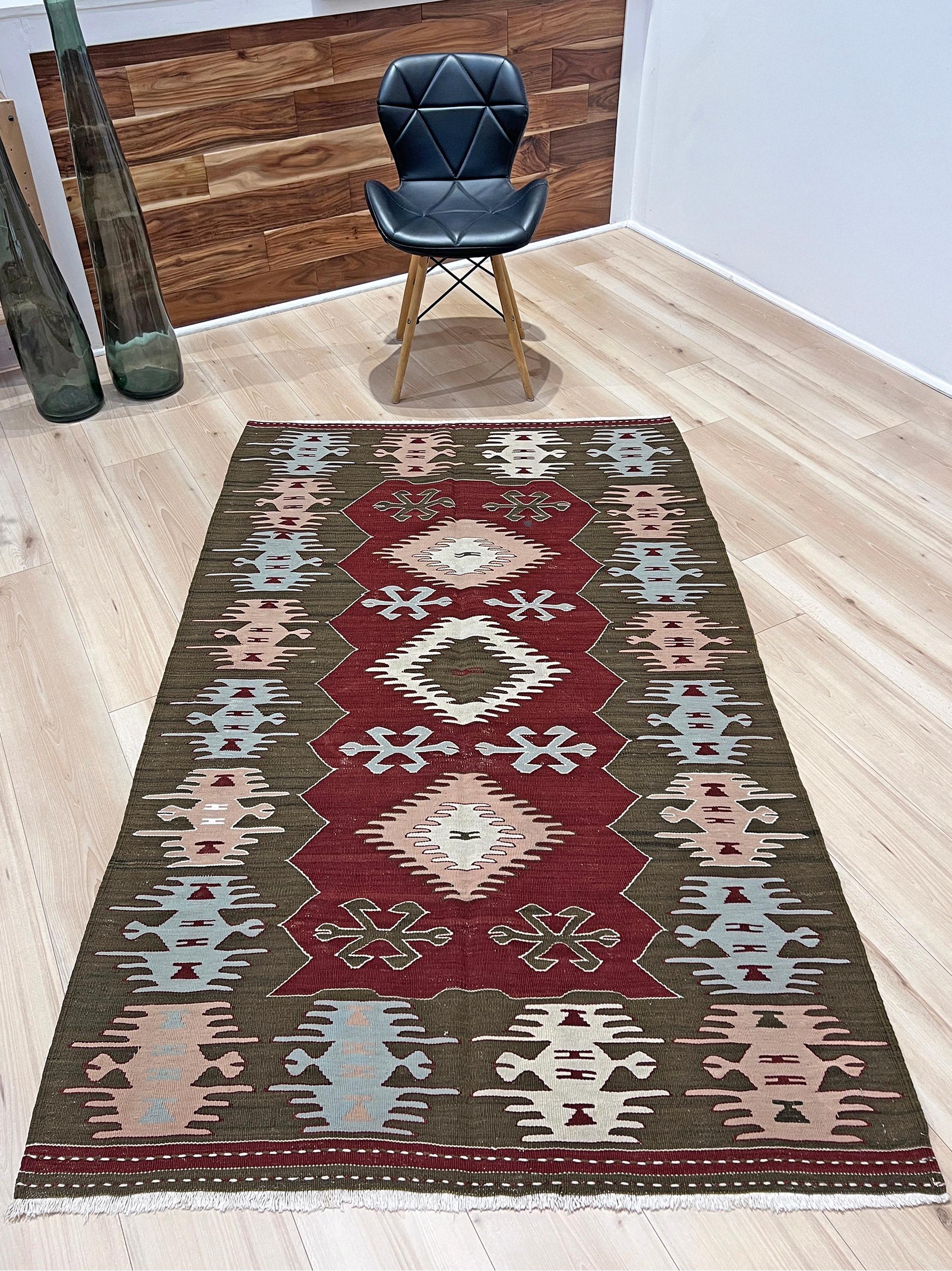 Turc Kilim turc Afyon marron • Tapis vintage tissé à la main (4′×6′) • 1960s en vente