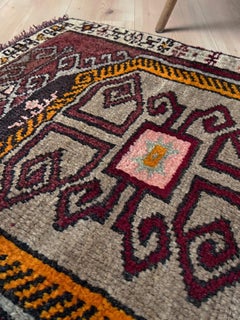 Maroon Anatolian Yastik Village Mini Rug • Vintage Turkish Bathmat / Doormat