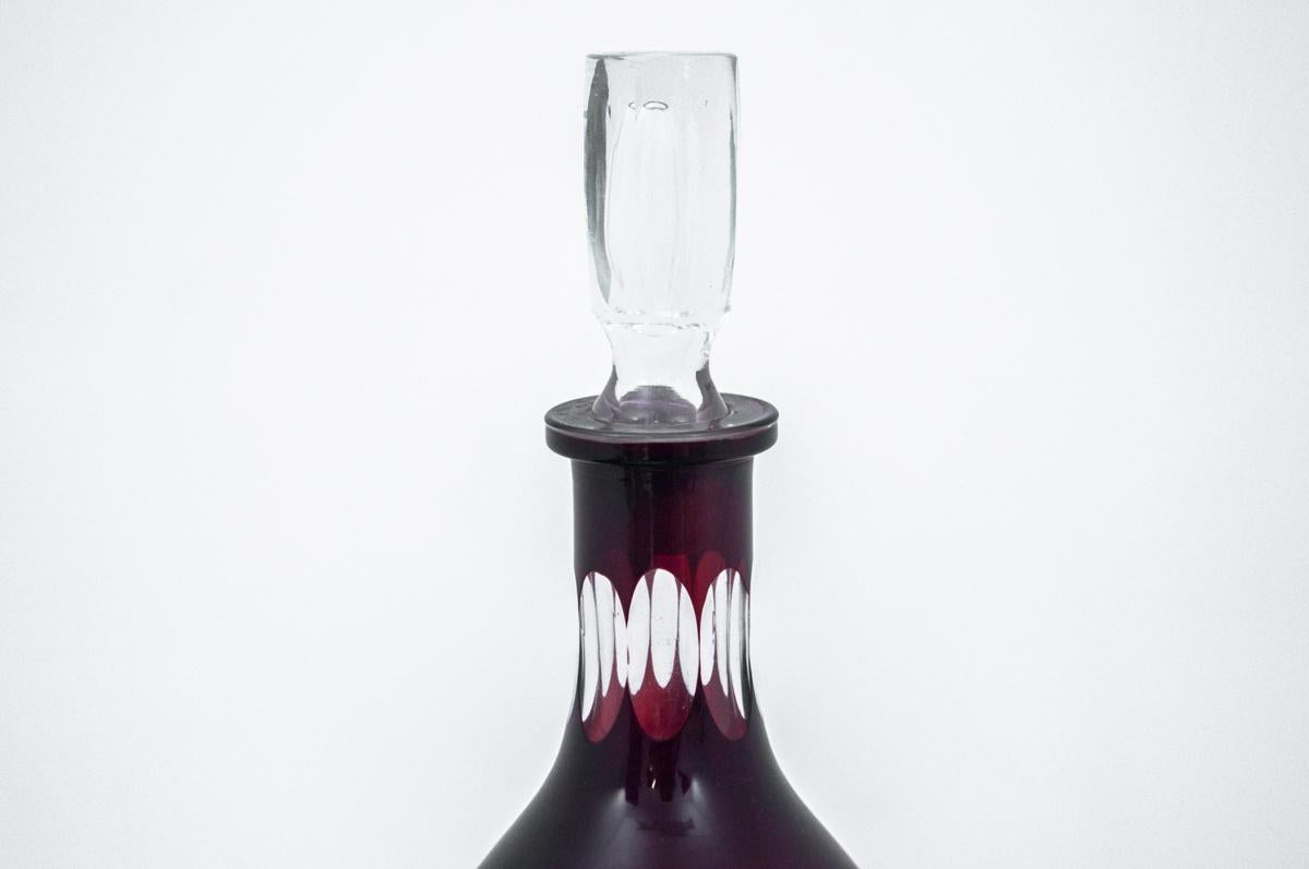 Mid-20th Century Maroon Crystal Decanter with Five Glasses, Germany, 1960s