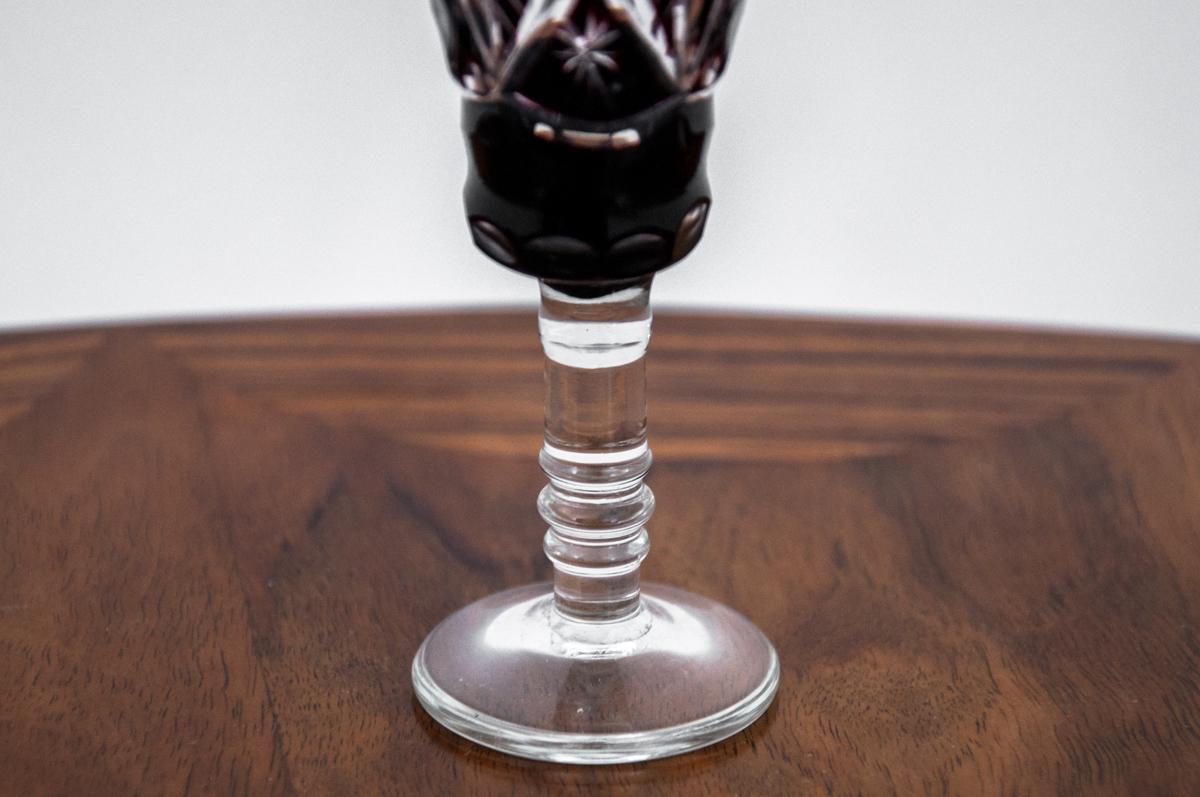 Maroon Crystal Decanter Carafe with Six Glasses, Germany, 1960s For Sale 5