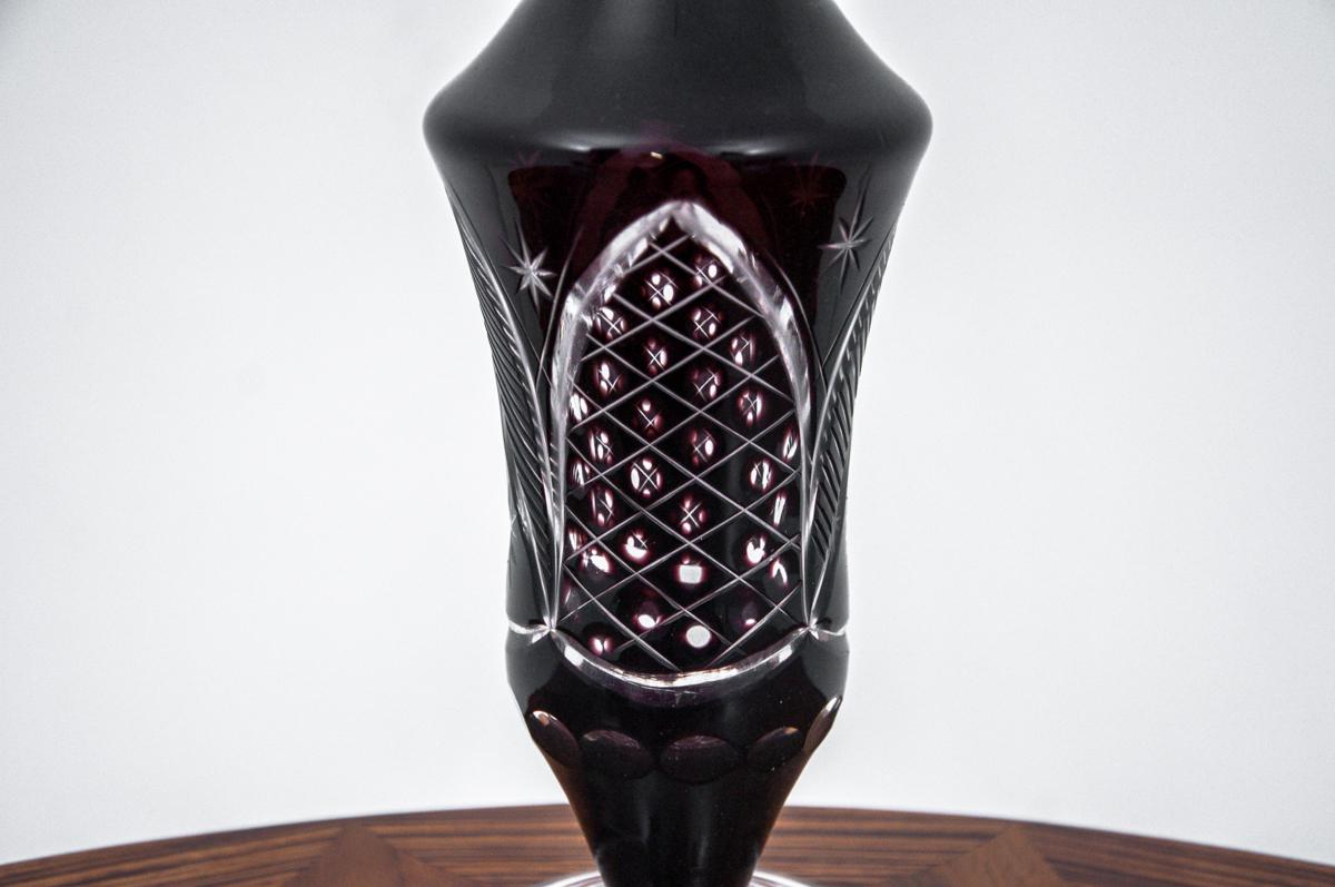Mid-20th Century Maroon Crystal Decanter Carafe with Six Glasses, Germany, 1960s For Sale