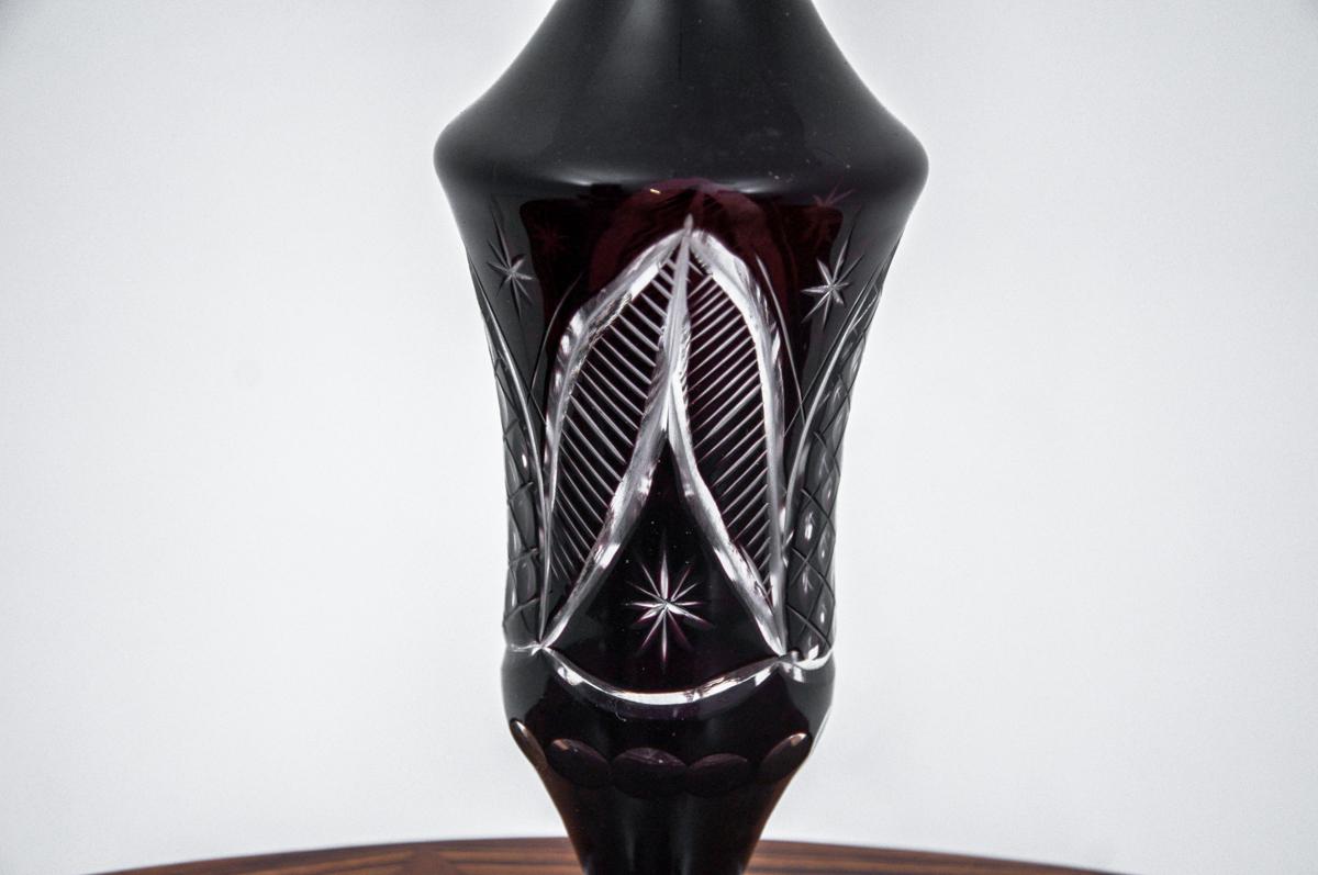 Maroon Crystal Decanter Carafe with Six Glasses, Germany, 1960s For Sale 1