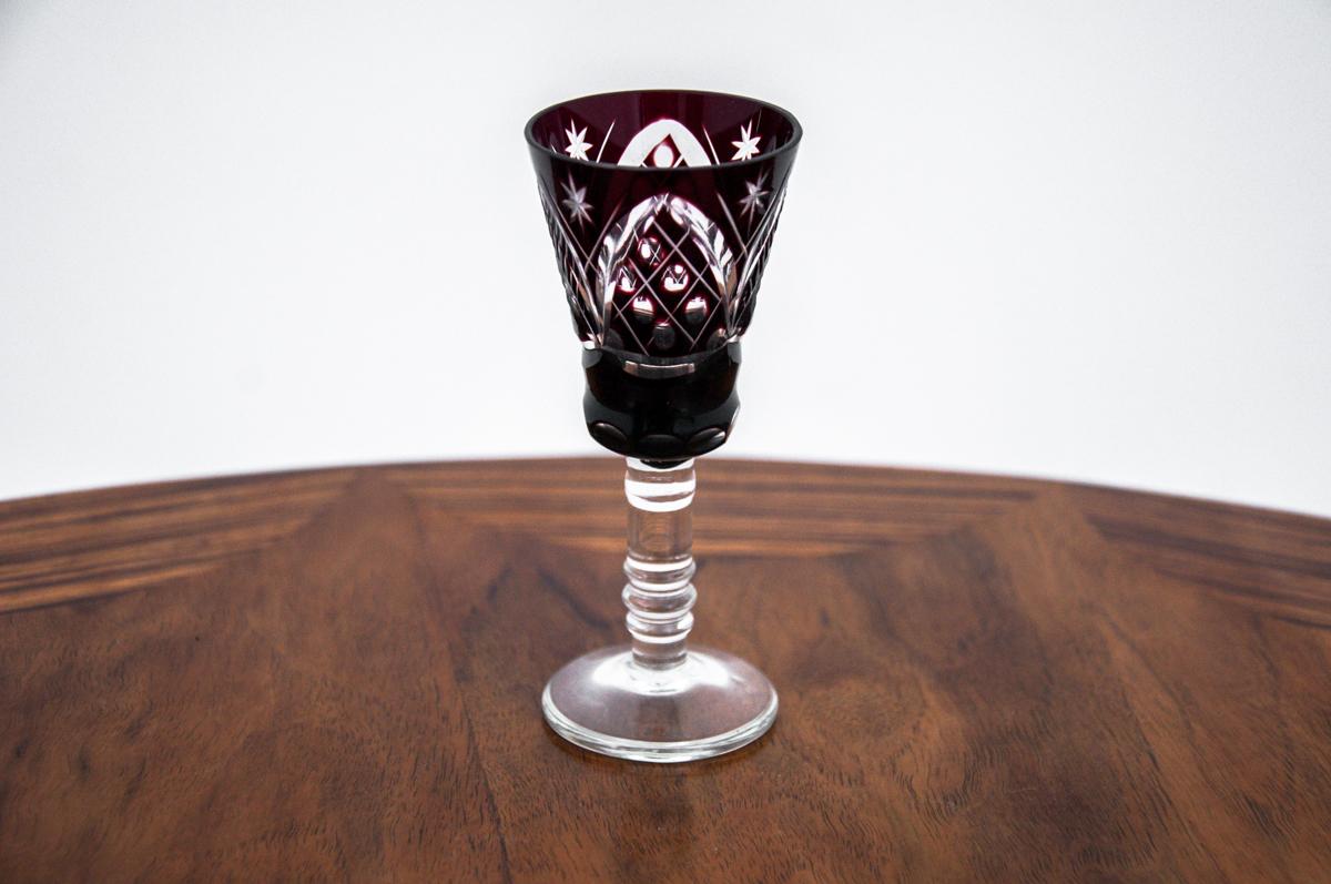 Maroon Crystal Decanter Carafe with Six Glasses, Germany, 1960s For Sale 3