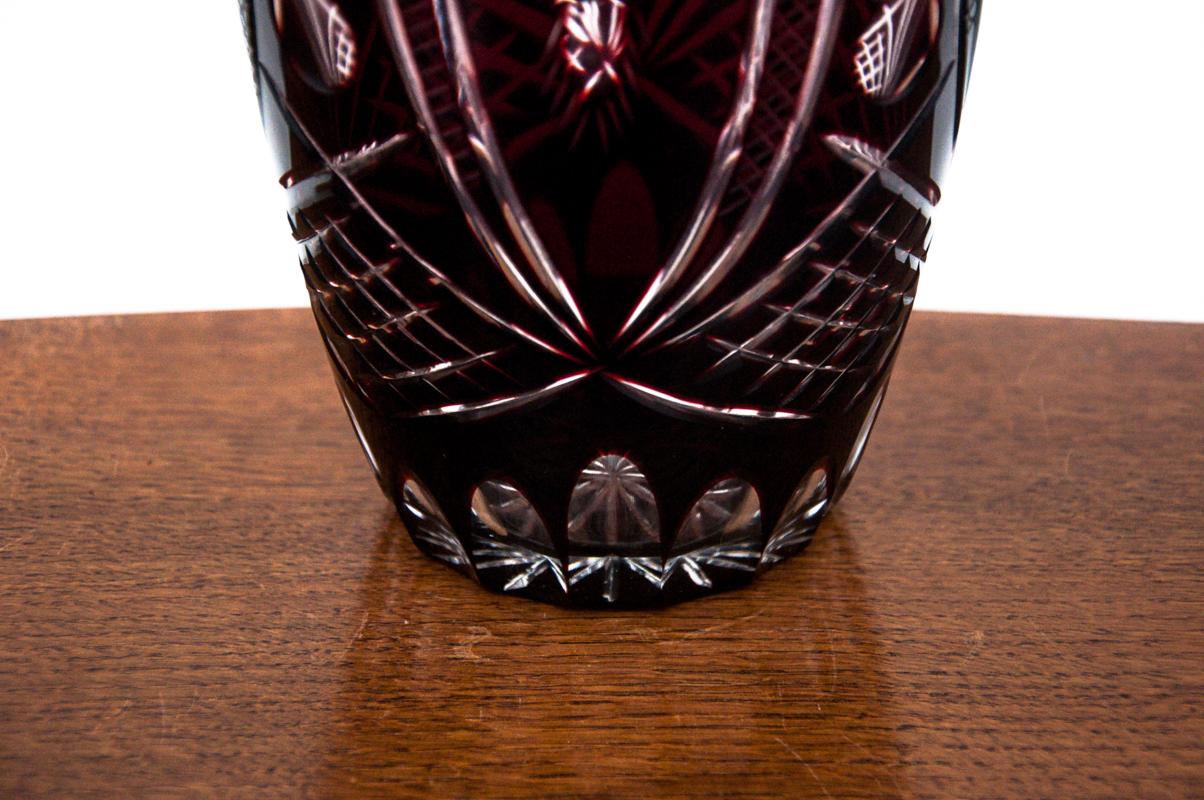 Mid-Century Modern Maroon crystal vase, Poland, 1960s
