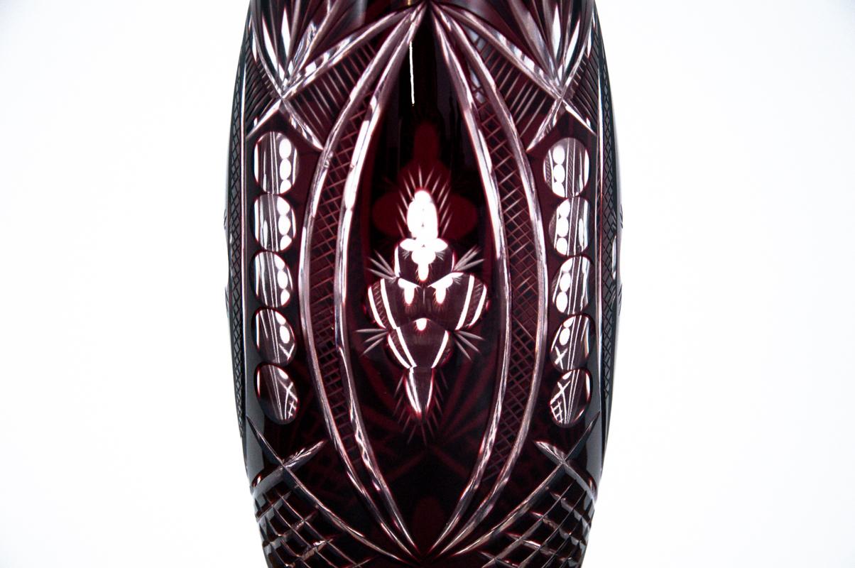 Maroon crystal vase, Poland, 1960s In Good Condition In Chorzów, PL
