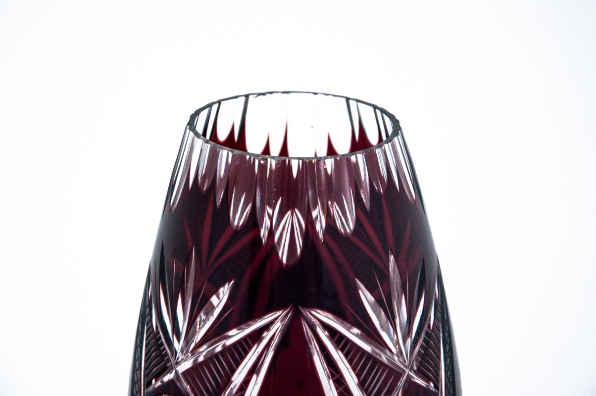 20th Century Maroon crystal vase, Poland, 1960s