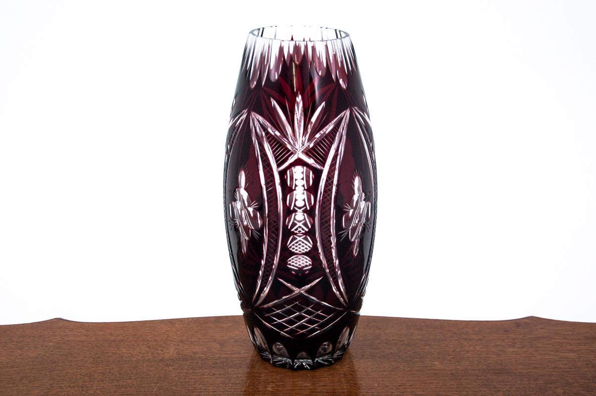 Crystal Maroon crystal vase, Poland, 1960s