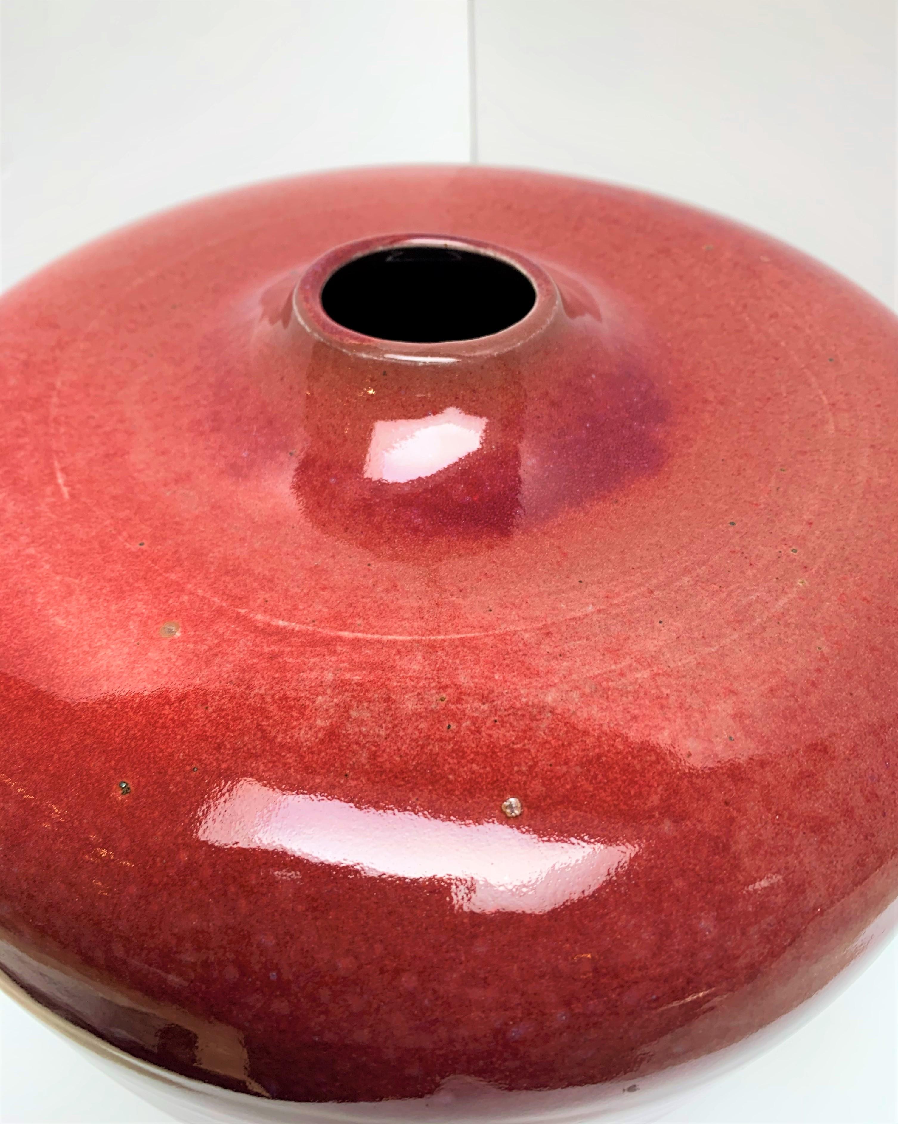 American Maroon Glazed Ceramic Vessel Signed by Artist For Sale