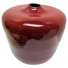 Maroon Glazed Ceramic Vessel Signed by Artist