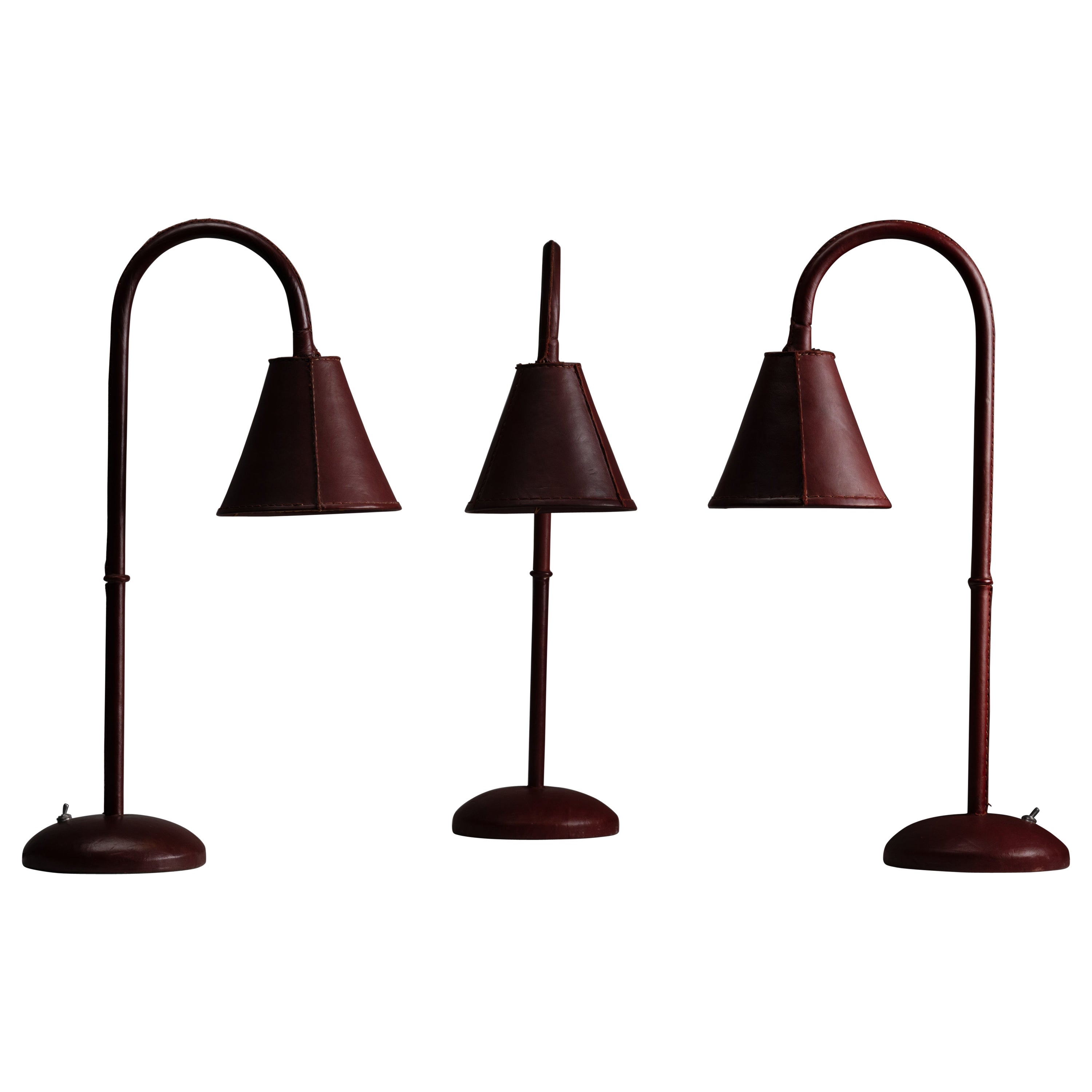 Maroon Leather Table Lamps by Valenti