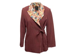 Maroon & Multicolor Jean Paul Gaultier Femme Pinstriped Tie Closure Blazer Size