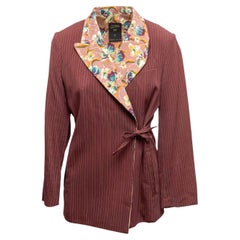 Maroon & Multicolor Jean Paul Gaultier Femme Pinstriped Tie Closure Blazer Size