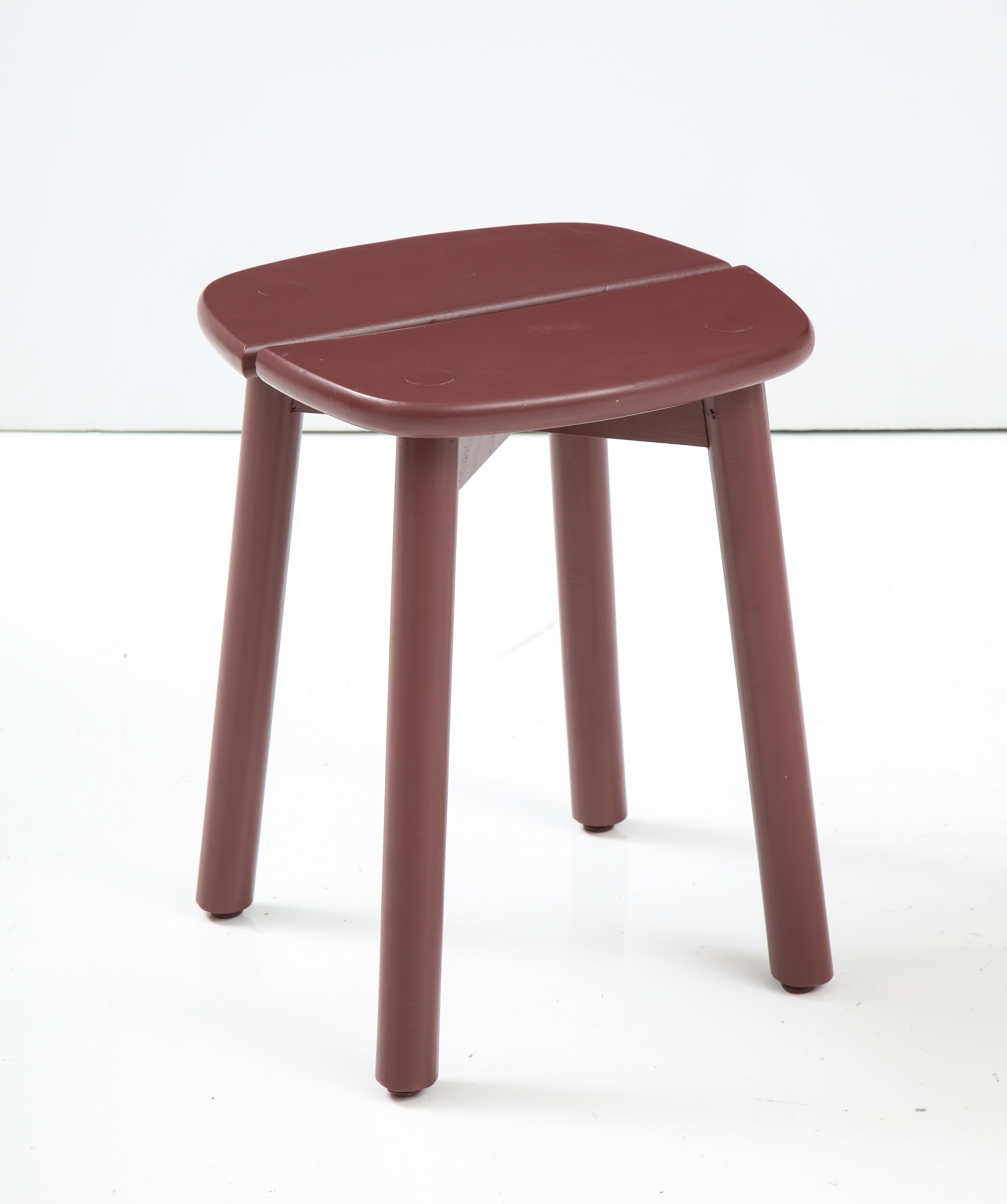 Joinery Maroon Painted Pine Buffet Stool in by Pierre Gautier-Delaye, 1950 For Sale