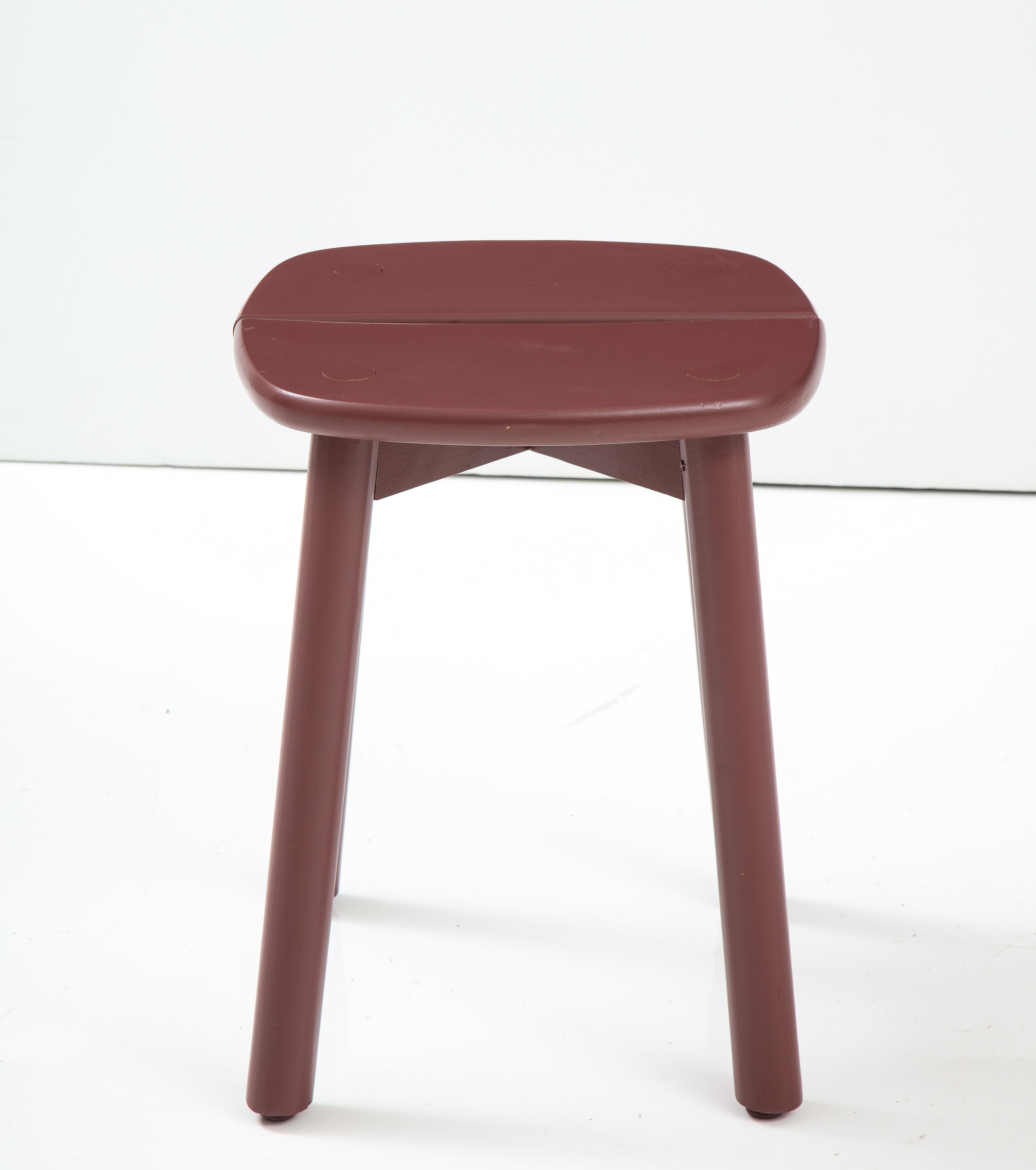 Maroon Painted Pine Buffet Stool in by Pierre Gautier-Delaye, 1950 In Good Condition For Sale In New York City, NY