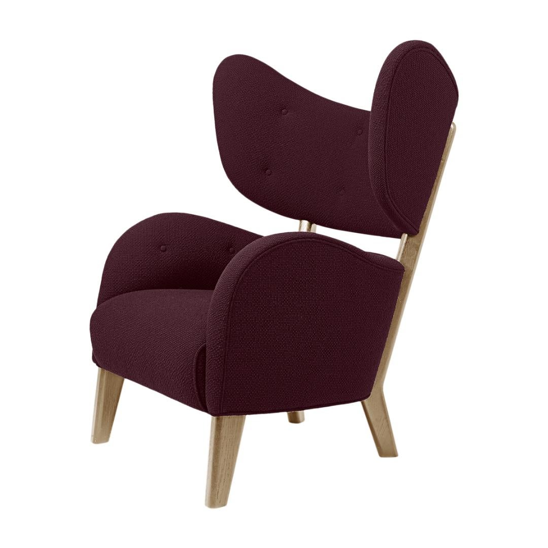 Maroon raf simons vidar 3 natural oak my own chair lounge chair by Lassen
Dimensions: W 88 x D 83 x H 102 cm 
Materials: Textile.

Flemming Lassen's iconic armchair from 1938 was originally only made in a single edition. First, the then