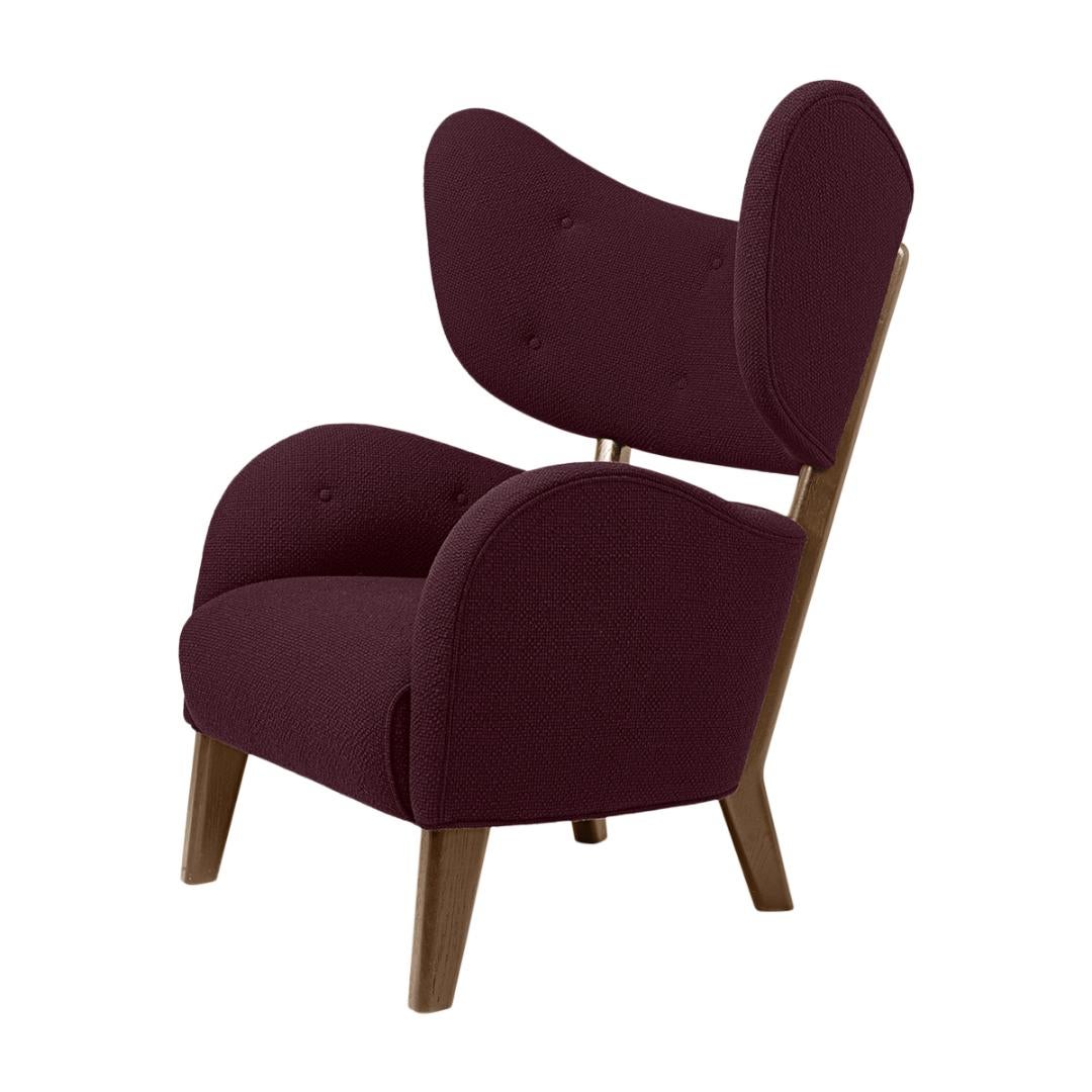 Maroon raf simons vidar 3 smoked oak my own chair lounge chair by Lassen.
Dimensions: W 88 x D 83 x H 102 cm 
Materials: Textile.

Flemming Lassen's iconic armchair from 1938 was originally only made in a single edition. First, the then