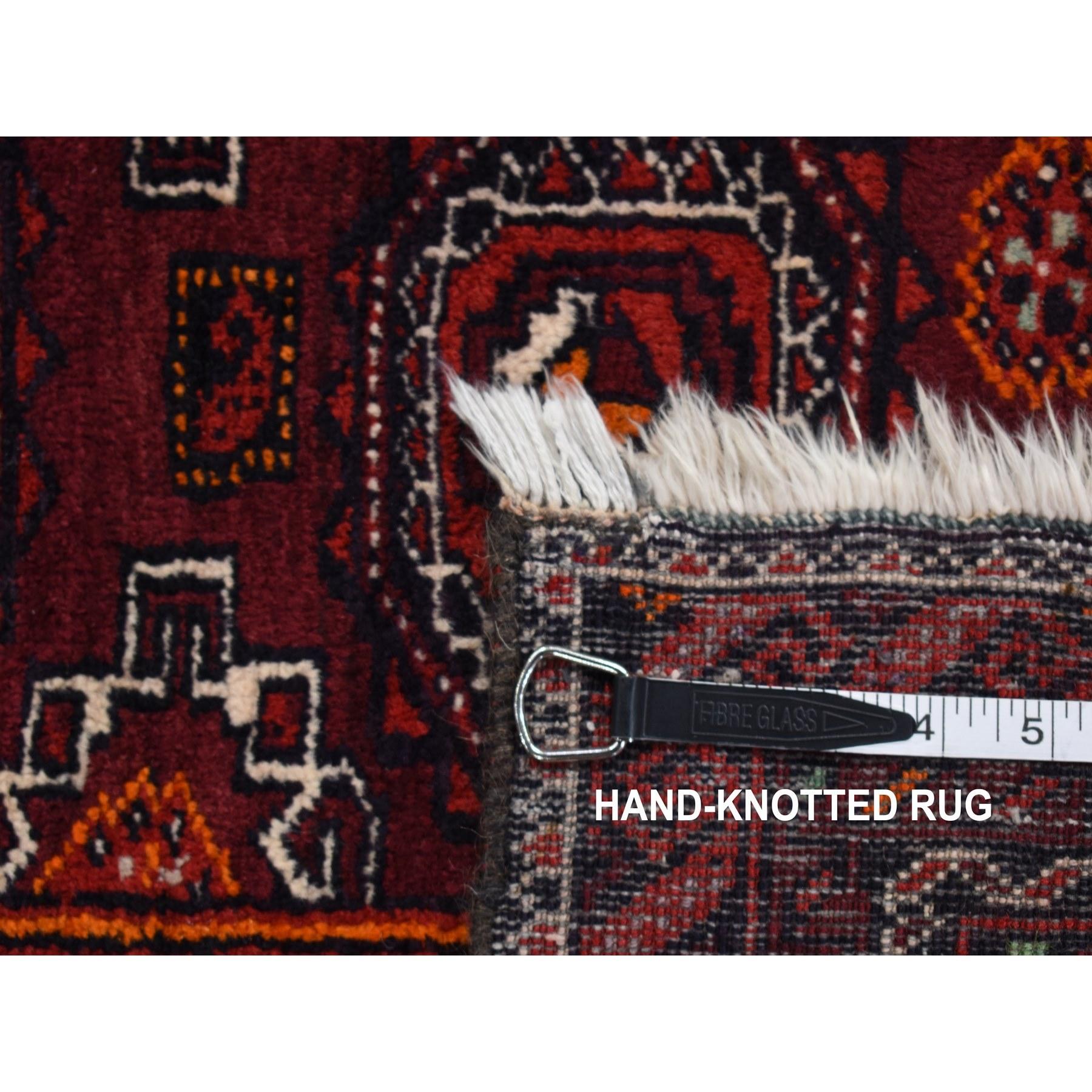 Maroon Red Vintage Tourkaman Bokara Gul Motif Pure Wool Hand Knotted Runner Rug For Sale 2