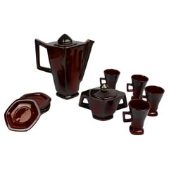 Vintage Maroon Tea & Coffee Set Glazed Ceramic 1970's Italy