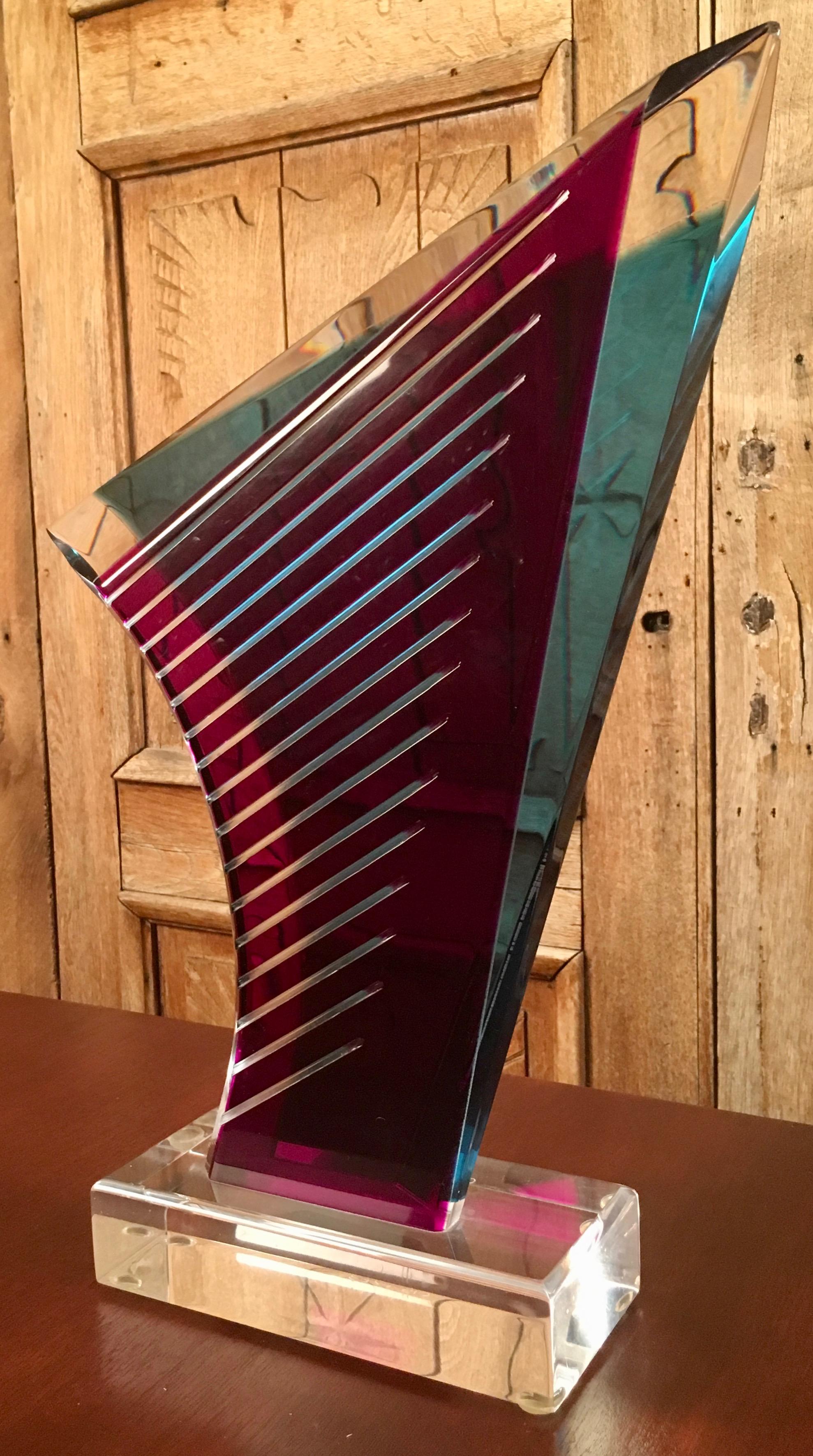 Maroon Wedge Lucite Sculpture by Shlomi Haziza 4