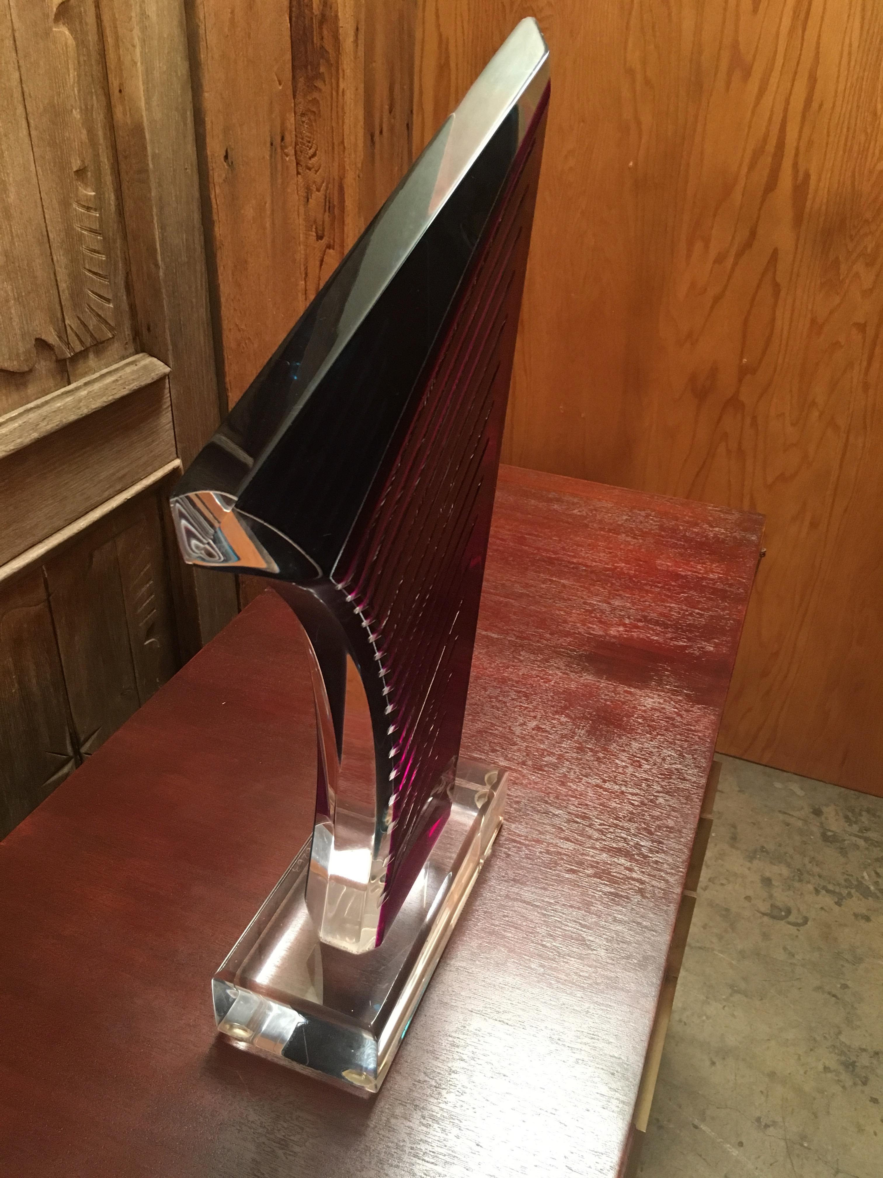 Maroon Wedge Lucite Sculpture by Shlomi Haziza 1