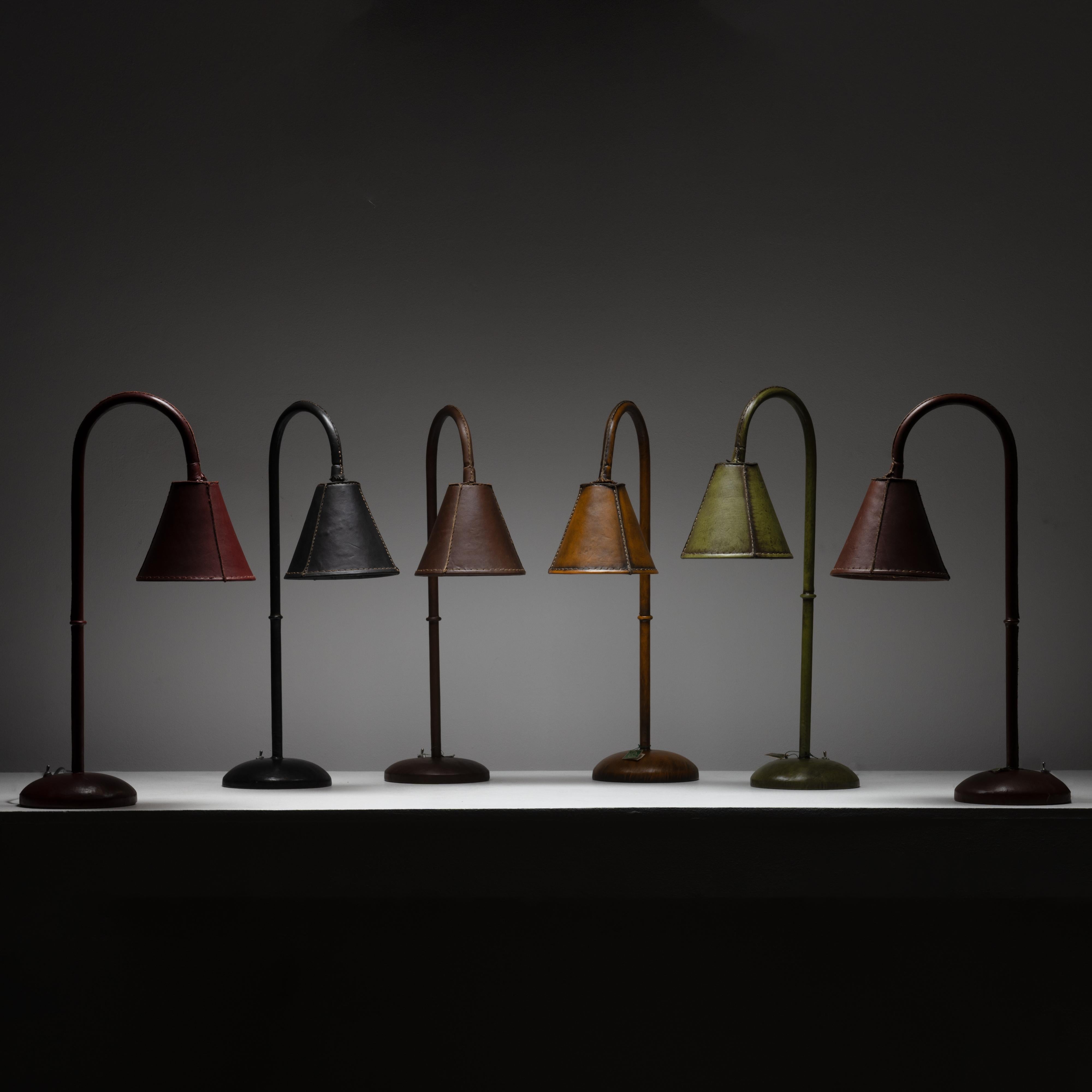 Steel Maroon Leather Table Lamps by Valenti 