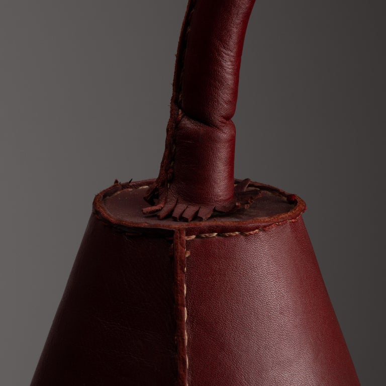 Spanish Maroon Leather Table Lamps by Valenti  For Sale