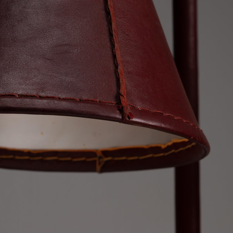 Patinated Maroon Leather Table Lamps by Valenti  For Sale