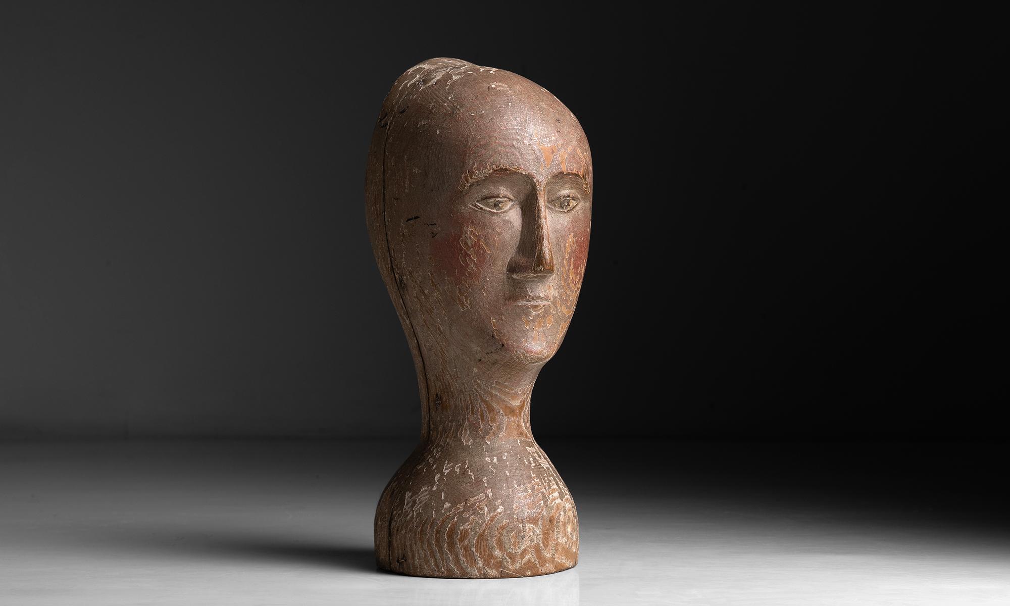 Marotte Porte Coiffé Head

France circa 1800

Finely carved pine Milliners head for holding wigs.

Measures: 6”w x 8”d x 14.25”h.