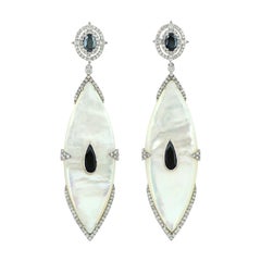 Marquee Shape Mother of Pearl Earring with Spinel and Diamonds