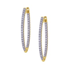 Marquee Shape White Diamond Hoops in 18k Yellow Gold