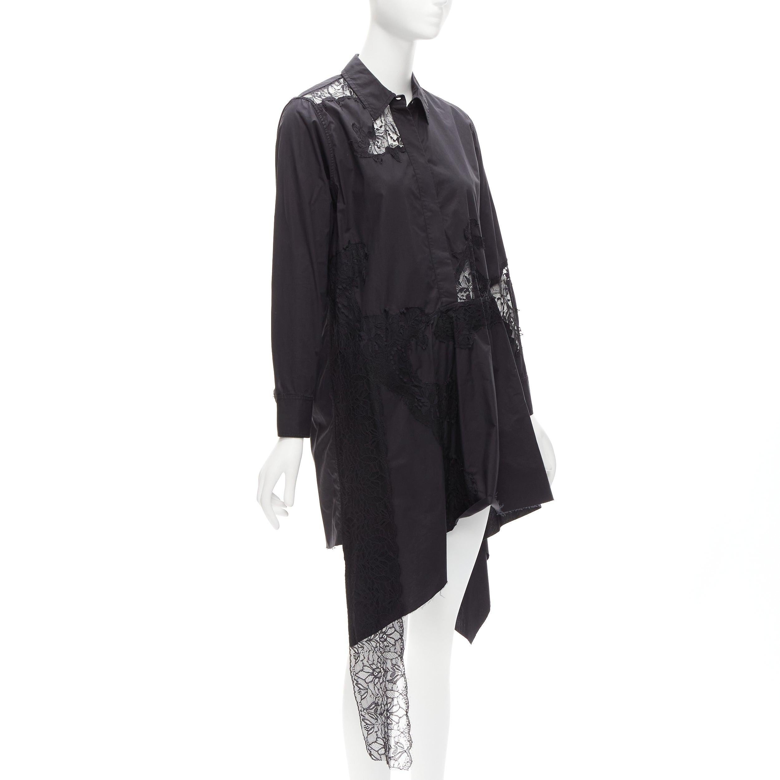 Black MARQUES ALMEIDA 100% cotton black lace applique cut out bias shirt dress XS For Sale