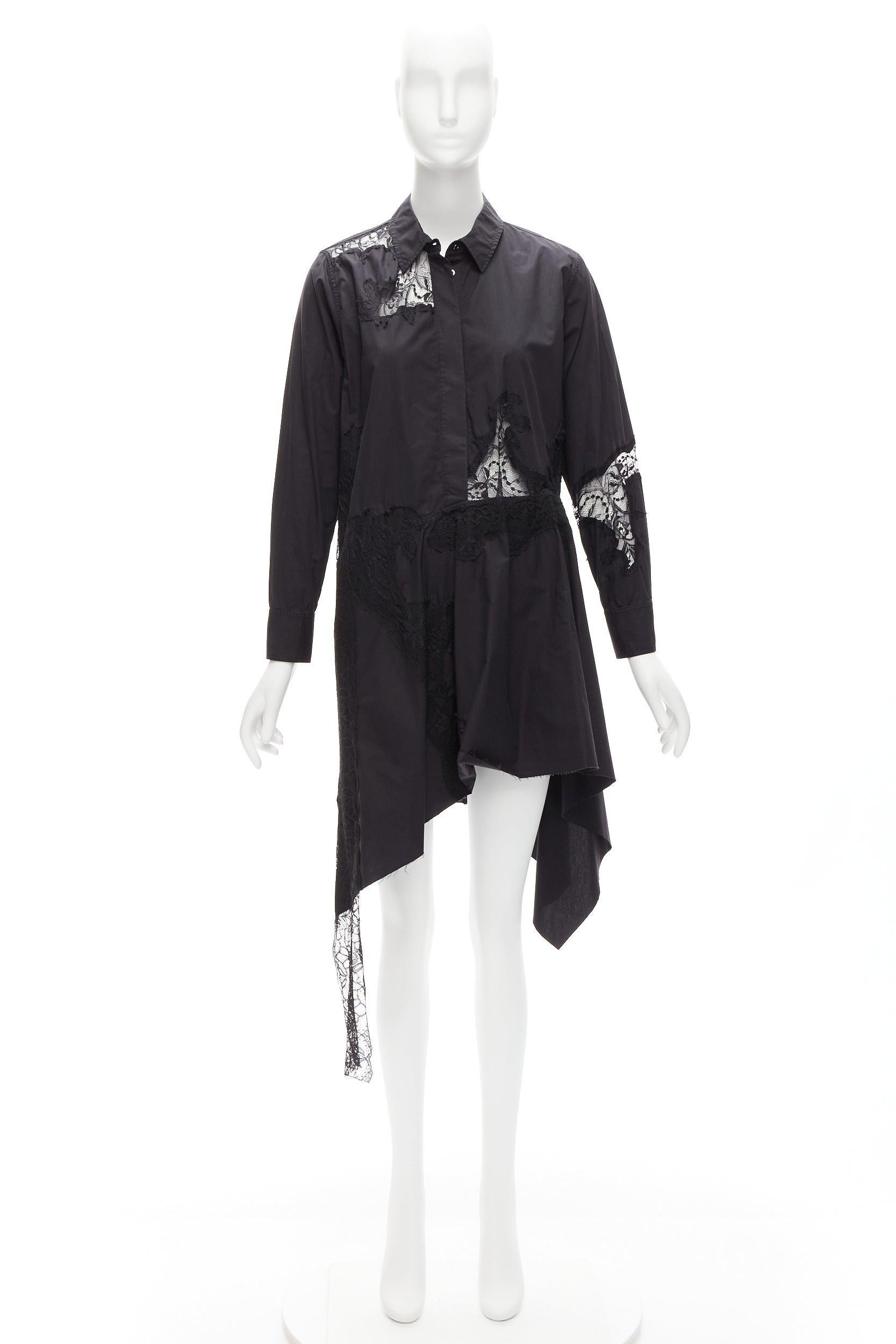 MARQUES ALMEIDA 100% cotton black lace applique cut out bias shirt dress XS For Sale 4