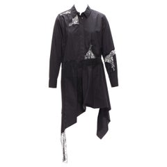 MARQUES ALMEIDA - 100% cotone - abito camicia in pizzo nero con applicazioni tagliate in sbieco XS