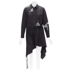 MARQUES ALMEIDA - 100% cotone - abito camicia in pizzo nero con applicazioni tagliate in sbieco XS