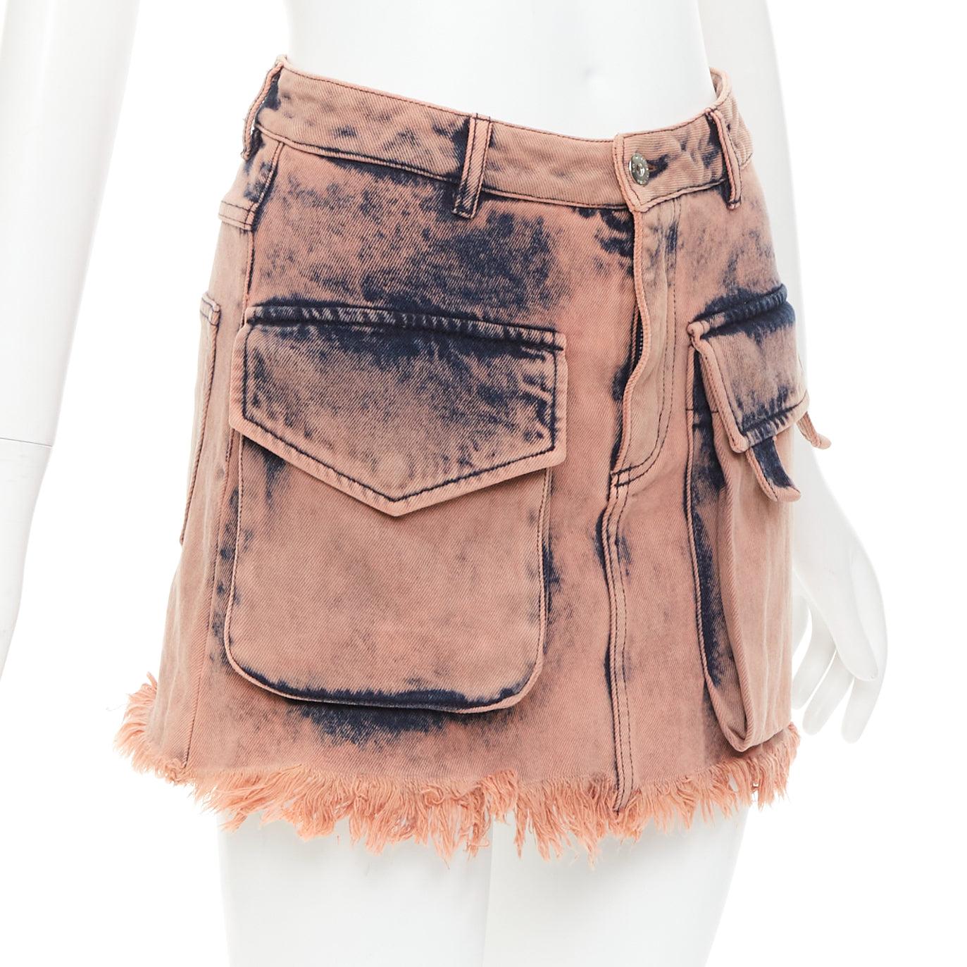 Beige MARQUES ALMEIDA - Jupe safari effilochée en coton recyclé délavé à l'acide UK4 XXS en vente