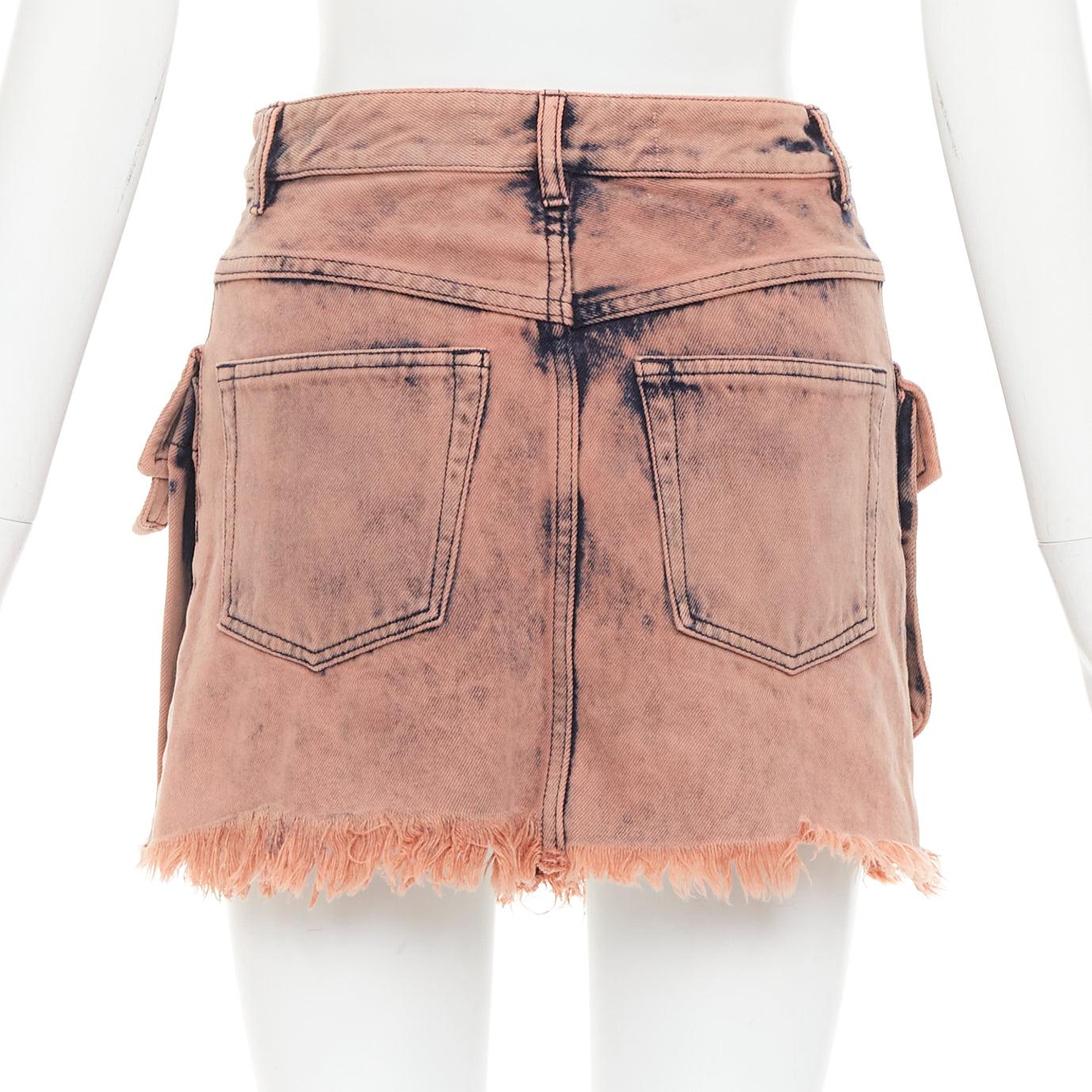 MARQUES ALMEIDA - Jupe safari effilochée en coton recyclé délavé à l'acide UK4 XXS Pour femmes en vente
