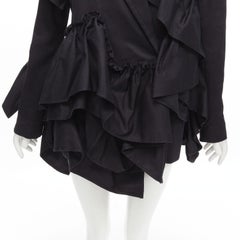MARQUES ALMEIDA black cotton ruffle trim oversized boxy blazer jacket XS