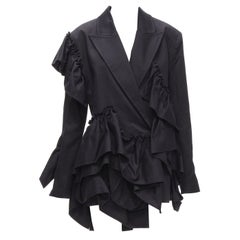 MARQUES ALMEIDA giacca blazer oversize XS in cotone nero con bordi a volant