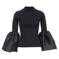 MARQUES ALMEIDA maglione nero in cotone organico con maniche a sbuffo XS