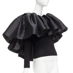 MARQUES ALMEIDA black organic cotton Victorian puff ruffle collar sweater XS