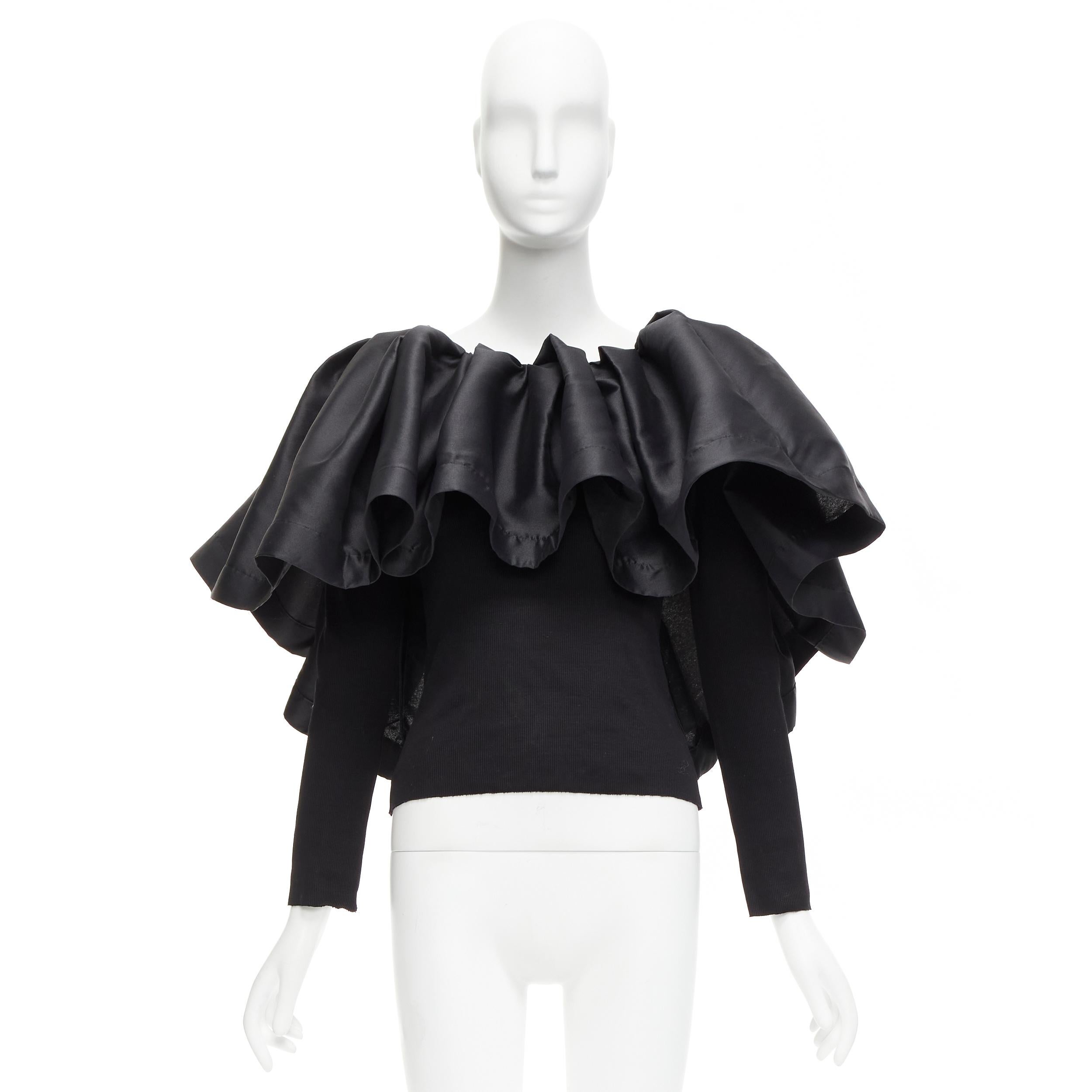 MARQUES ALMEIDA black organic cotton Victorian puff ruffle collar sweater XS For Sale 4