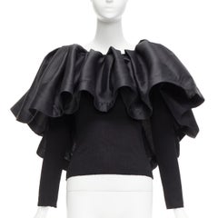 MARQUES ALMEIDA black organic cotton Victorian puff ruffle collar sweater XS