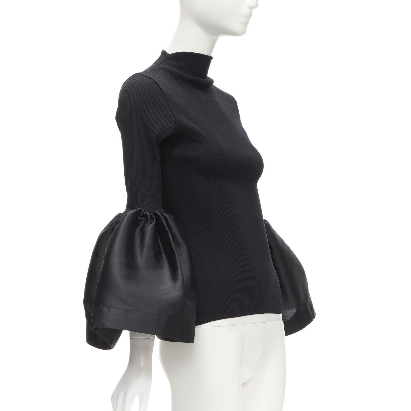 MARQUES ALMEIDA black turtleneck ribbed jersey puff sleeve top XS In Excellent Condition In Hong Kong, NT