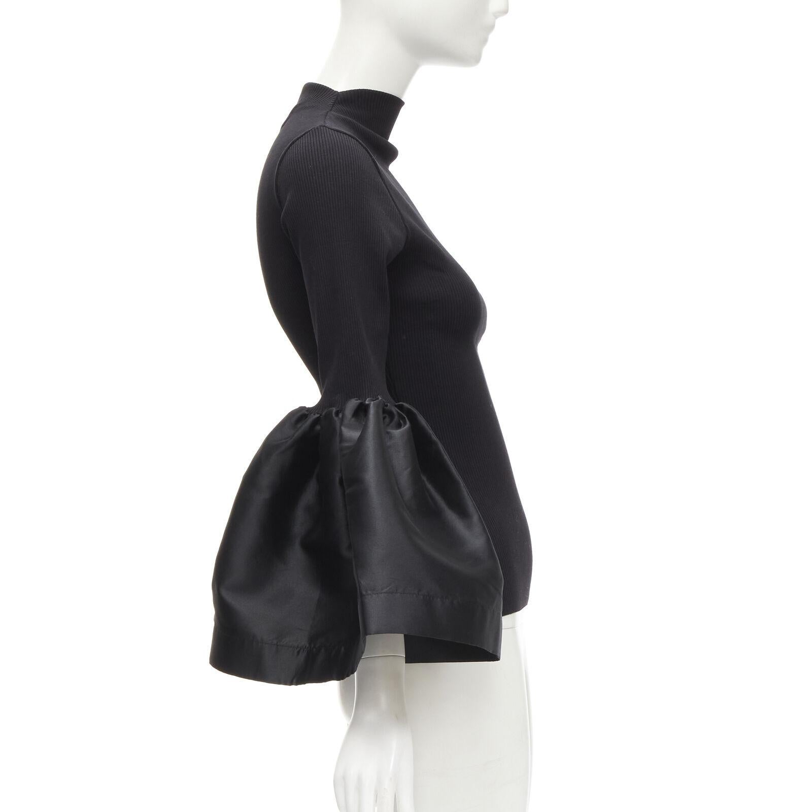 Women's MARQUES ALMEIDA black turtleneck ribbed jersey puff sleeve top XS