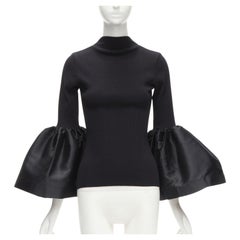MARQUES ALMEIDA black turtleneck ribbed jersey puff sleeve top XS